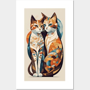 Gustav Klimt's Chromatic Feline: Colorful Cat Illustration Posters and Art